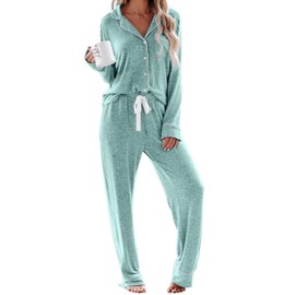 Aamikast Pajama Sets for Women Soft Button Up Christmas Pjs Matching Sets (Sky Lake Blue M)