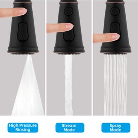 Hibbent Pull Down Kitchen Faucet Head Replacement, NSF/ANSI/CAN 61 & CUPC Certified 3-Function Sink Spray Nozzle with 15 Adapters, Compatible with Moen, Delta, Kohler Faucets-Oil-Rubbed Bronze