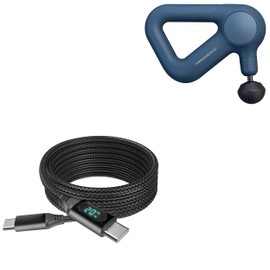 BoxWave Cable Compatible with Therabody Theragun Relief - PowerDisplay PD Cable (6ft) - USB-C to USB-C (100W), LED Wattage Info Extra Long Braided Nylon - Jet Black