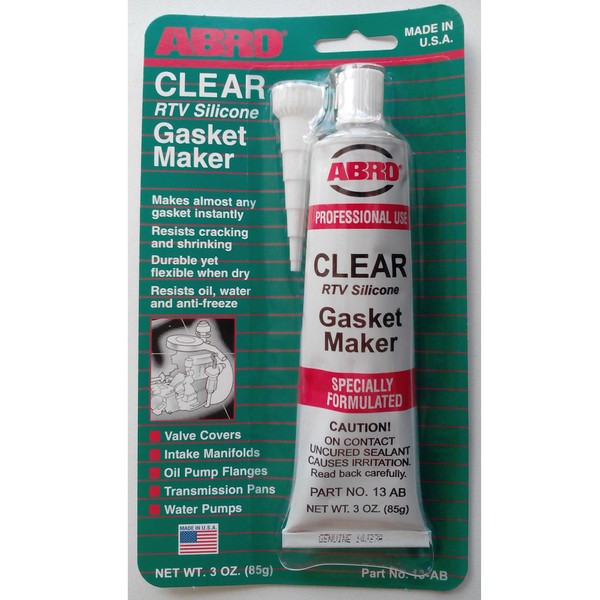 ABRO Clear Silicone RTV Gasket Maker and Silicone Sealant - Up to 500 Degree F Heat, High Temp Head Gasket Sealer, 3 oz. Tube