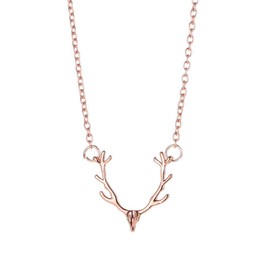 ASHMITA Gold Antler Silver Deer Collarbone Necklace Simple Fashion Elk Head Rose Gold Alloy Adjustable Cute Animal Necklace for Women