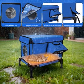 Heated Outdoor Cat House Weatherproof, Small/Large Insulated Cat House for Indoor, Winter Stray/Feral Cat Shelter (Blue Cat Shelter, Large-25.6"×16.5"×12")