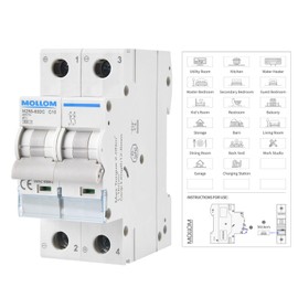 MOLLOM DC 2 Pole Miniature Circuit Breaker,400V 10A, C10 Scene Visualization Custom MCB Thermal Magnetic Trip, 6KA Breaking Capacity DC Disconnect Switch for Solar PV System