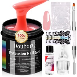 DouborQ Builder Gel for Nails 100g Sculpture Gel Hard Gel with Dual Nail Pen Nail Forms for Nail Thickening Nail Extension Gel U V Nail Strengthener DIY Manicure (Nude, 3.5 OZ)