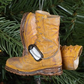 Midwest-CBK Army Boot Military Brown Resin Stone 3 x 3 Christmas Decorative Hanging Ornament