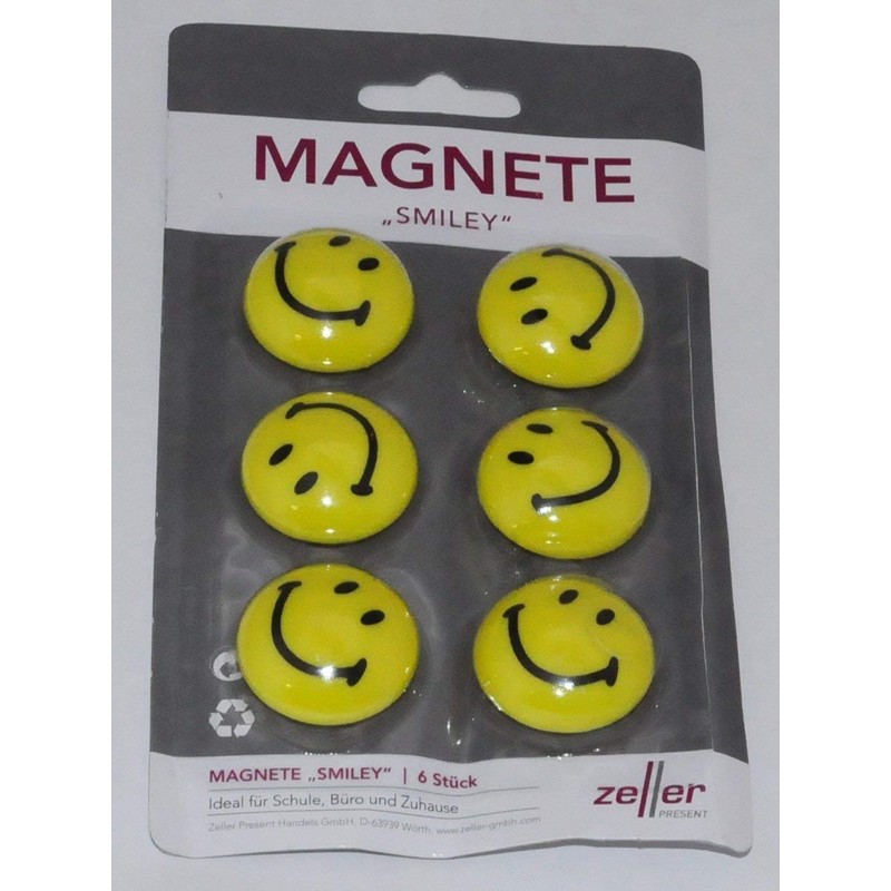 Zeller Magnet-Set Smiley 6 pcs, Metal Multi-Colour, 3 x 3
