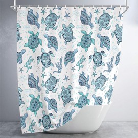 Wathon Sea Turtle Shower Curtain Blue Teal Ocean Nautical Bath Curtain Fish Underwater Animal Seashell Coastal Theme Bathroom Decor Set Hooks Included 72X72IN