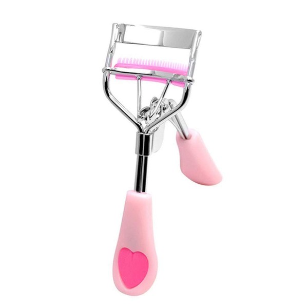Stainless Steel Eyelash Curler with Built-in Comb Pinch Pain-Free Suitable for Any Eye Shapes and Sizes (Pink)