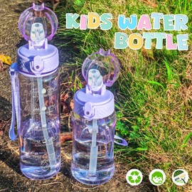 OLDLEY 12oz Kids Water Bottle for School - Motivational With Silicone Straw, Leak-Proof Tritan BPA-Free, Reusable for Girls Boys, Amethyst