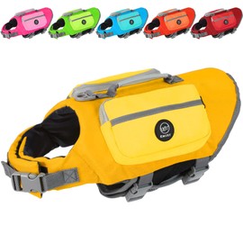 EMUST Dog Life Jacket, Ripstop Large Dog Lifesaver Vest for Boating/Swimming/Pool with Reflective Stripes, Dog Flotation Vest for Large Dogs, Yellow XXL