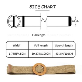 DEEDPF Pack of 2 Straw Knitted Elastic Belt for Women, Black, Khaki, Black, Khaki