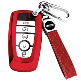 XIYANG TRADE XIYANG TRADE for Ford Key Fob Cover with Keychain,Key Fob Cover Case Shell for Ford Explorer Fusion Escape Edge Expedition F150 F250 F350 F450 F550 Maverick Mustang 3/4/5 Buttons Smart Key (Red)