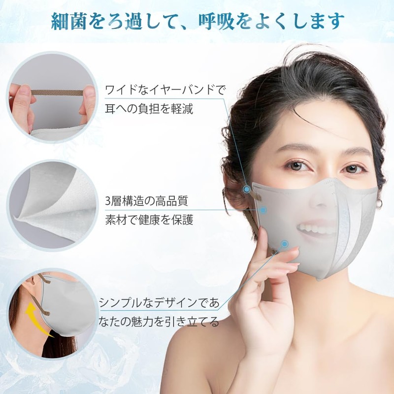 [Hellozebra] 3D 冷感マスク 大きいサイズ メンズ 夏用 立体マスク 瞬間冷感 涼しい不織布 男女兼用マスク