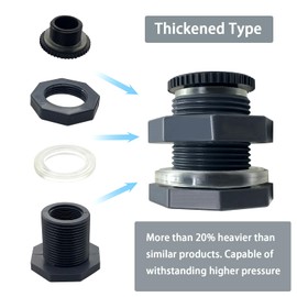 ANPTGHT NPT 1.5" PVC Bulkhead Fitting, Heavy-Duty Female Plastic Water Tank Connector Adapter Fitting with Plugs for Rain Barrel,Spigot,Water Tank,Drain Bucket (Set of 2-Thickened Type)