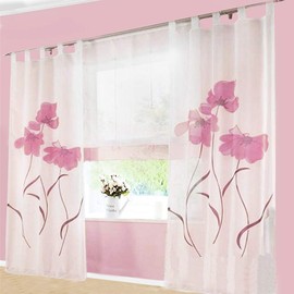 Simpvale 2 Piece Curtain Printed Flowers Curtain for Living Room Bedroom Tab Top Curtain 150 cm Width