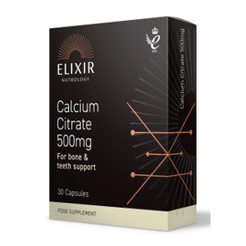 ELIXIR NUTROLOGY Calcium Citrate 500mg 30 Capsules - Supports Bone Health, Vegan-Friendly, Easy Daily Use, Essential Mineral Supplement. Made in The UK
