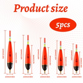 Pack of 5 Fishing Accessories, Float Fishing, Float Fishing, Fishing Floats 5g/8g/10g/12g/15g Floats Set for Pike, Perch, Carp, Perch, LED Floats Fishing Made of EVA Foam, Float Fishing
