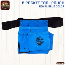 Graintex SS2045:: 5 Pocket Nail & Tool Pouch Blue Color Suede Leather with 2” Webbing Belt for Constructors, Electricians, Plumbers, Handymen