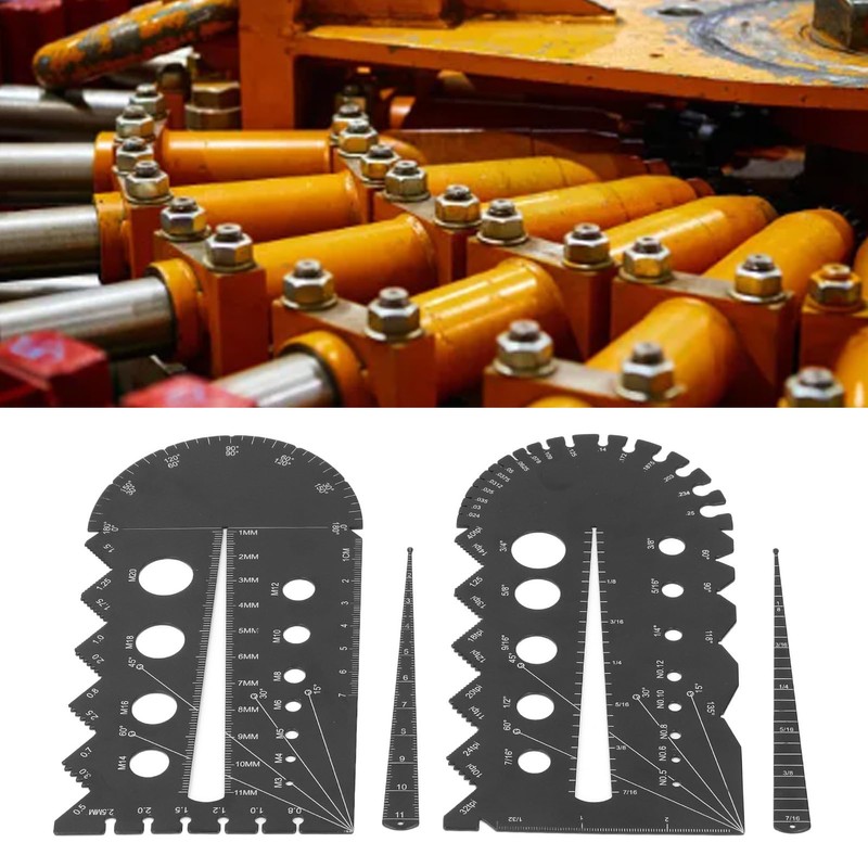 Thread Pitch Gauge Black Aluminum Alloy Metric Imperial Multi-Gauge Measuring