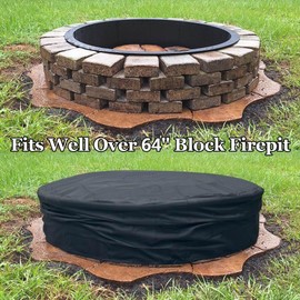 Outdoor Built In Fire Pit Cover for In Ground Stone Firepit Waterproof Heavy Duty 60-64 Inch Large Round Concrete Fire Pit Covers