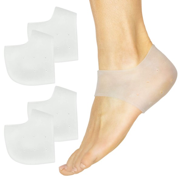 ViveSole Silicone Heel Protectors (2 Pairs) - Gel Guard for Women and Men - Moisturizing Relief for Blister, Cracked Foot, Plantar Fasciitis, Spurs - Soft Cushion Support - Protective Insert Sleeve