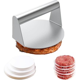 Stainless Steel Burger Press,with 50Pcs 4Inch Patty Papers,Hamburger Press,Non-Stick Grill Press for Steaks,Panini,Flats and Sandwiches,Suitable for Non-Stick Grill Press for Flat and Grill Cooking
