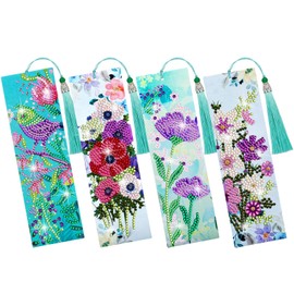 EEEKit Diamonds Painting Bookmark, DIY Diamond Art Kits for Adults, Floral Tassel Leather Page Bookmark for Book Lovers, Back to School Supplies Gift