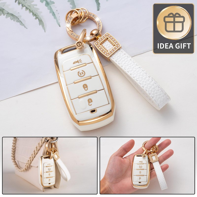 CACARLIKE for Dodge Key Fob Cover with Leather Lanyard, Fob
