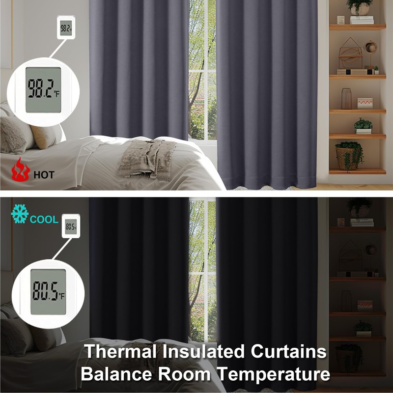 Simplebrand Ava Grey Blackout Curtains for Bedroom 63 Inch Length