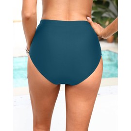 Tempt Me - Parte inferior de bikini de cintura alta para mujer, con control de abdomen y bolsillos, 2025, verde azulado, M