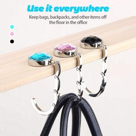 XYTAHDM 3 x Foldable Non-Slip Handbag Holder, Table Hook, Studded with Diamonds, Table Handbag Holder Hooks, Gift Idea Gadgets for Women, for Desk, Office, Restaurant, Bar