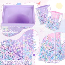 QESSUVNC 2Pcs Cute Pen Holder Multi-Purpose Desktop Organizer Stationery Pen Holder for Desk, Makeup Brush Storage Holder Pencil Box Acrylic Storage Organiser with Colored Bubble Ball(Pink And Purple)