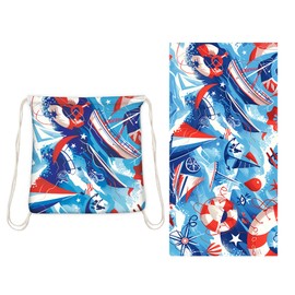 Beach Towel Backpack 2 in 1 Summer Large Lightweight Beach Towel - Multifunctional Ship Pattern Towel Bag for Storage, Beach, Swimming, Sport