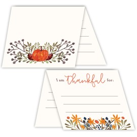 Koko Paper Co 2 in 1 Pumpkin Harvest Thanksgiving Place Cards and Fill-in Gratitude Cards (50 Count) | Printed on Heavy Card Stock | No Holder Necessary