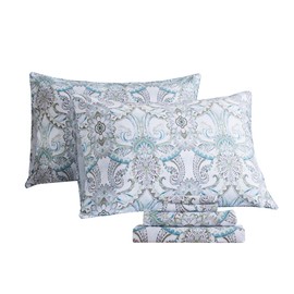 FADFAY Blue Paisley Sheets Set Full Classic Boho Paisley Bedding Luxurious Bohemian Damask Paisley Bed Sheet Breathable 100% Egyptian Cotton 800 Thread Count Deep Pocket Fitted Sheet 4Pcs, Full Size