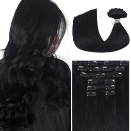Ukira Black Hair Extensions Clip in Real Human Hair, 20 Inch 120g Jet Black Seamless Clip in Hair Extensions Human Hair, Natural Straight Remy Human Hair Clip in Hair Extensions Black Women