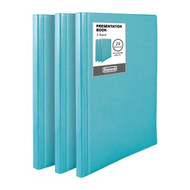 Dunwell Binder with Plastic Sleeves 24-Pocket (3 Pack, Aqua) - Presentation Book, 8.5 x 11 Portfolio Folder with Clear Sheet Protectors, Displays 48 Pages of Documents, Certificates, Keepsakes