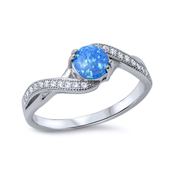 DoubleAccent Sterling Silver Round Blue Simulated Opal Engagement Ring 7MM