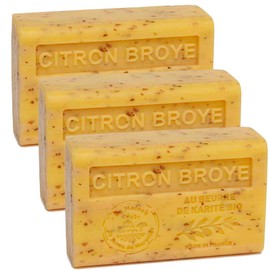 Maison du Savon de Marseille – Französische Seife mit Bio-Sheabutter – feuchtigkeitsspendend für weiche Haut – zerkleinerter Zitronenduft – 125 g Riegel – 3er-Set