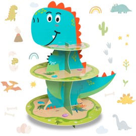 Dinosaur Cupcake Stand,3-Tier Cardboard Cupcake Stand Party Decorations Dinosaur Theme Cupcake Holder Decorations Dinosaur Dessert Tower for Boys Kids Dinosaur Jungle Theme Party Birthday Supplies