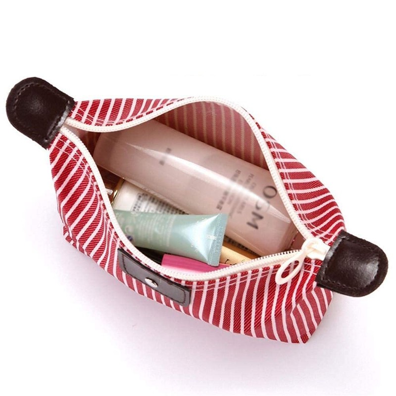 Muka Stripe Waterproof Cosmetic Bag Women Foldable Travel Toiletry Makeup