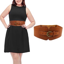 AWOCAN Women Leather PU Elastic Stretchy Corset Cinch Belt Print Retro Cinch Wide Waist Belt (Camel)
