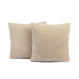 Brentfords Waffle Fleece Cushion Covers Set of 2 Plush Scatter Home Decor Pack 45 x 45 cm, 18" x 18" - Natural Mink