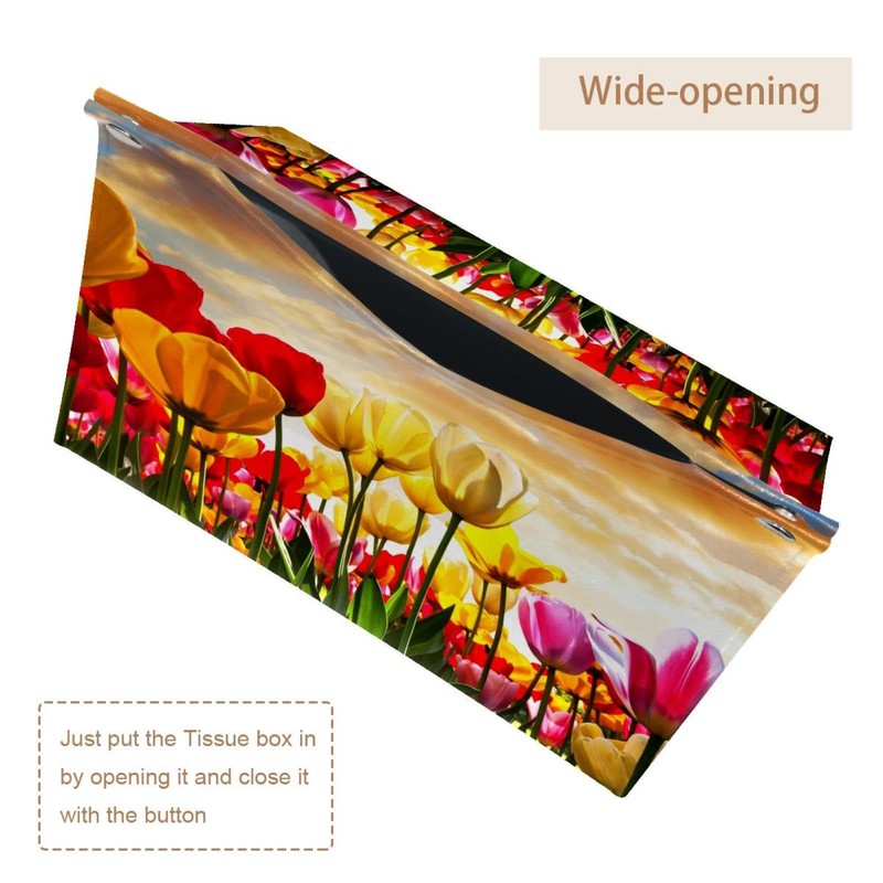 2 Pack Tissue Box Cover Holder, Beautiful Tulip Floral Sunset