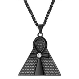 U7 Men's Pyramid Ankh Cross Pendant Vintage Black Gun Plated Rhinestone Inlaid Egyptian Jewelry