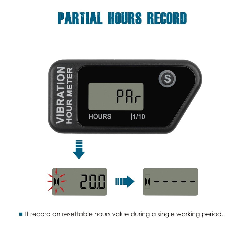 Runleader LCD Vibration Hour Meter for Maintenance,No-Cable & Screen Locking
