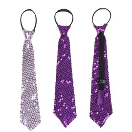NiceYnn 2pcs Sequined Zipper Ties for Men, Glitter Sparkly Paillette Adjustable Pre-Tied Zip Necktie, Shinning Sequins Dance Party Magic Show Stage Performance Costume Tie Lilac + Purple