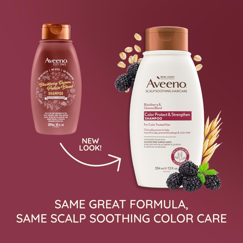OGX Aveeno Color Protect Strengthen+ Blackberry Quinoa Shampoo, Fresh, 12