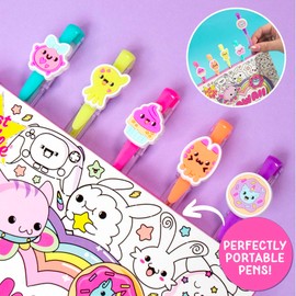 Just My Style Kawaii Activity Sketchbook, 20-Page Sketchbook with 5 Gel Pens, Kawaii Pen Toppers, Fun Drawing Pad, Cute Sketch Pad with Prompts, Kids Sketch Book