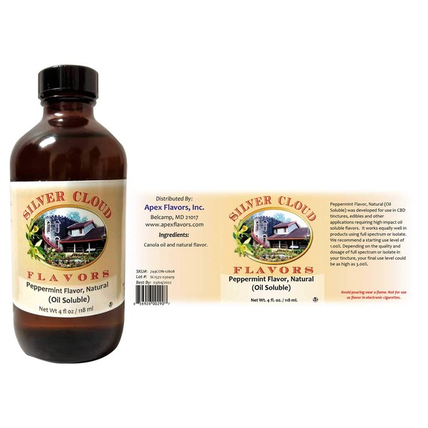 Peppermint Flavor, Natural (Oil Soluble) - 4 fl. oz. glass bottle with dropper cap